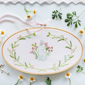 Easter Bunny - Easter bunny Embroidery Kit, Floral Spring Embroidery, Easter bunny decor, Easter wall art