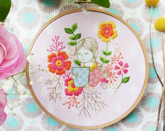 Garden Lady - Flower Embroidery kit, Modern Embroidery design, Diy embroidery, Broderie, Tamar nahir, Garden embroidery, Flower nursery art