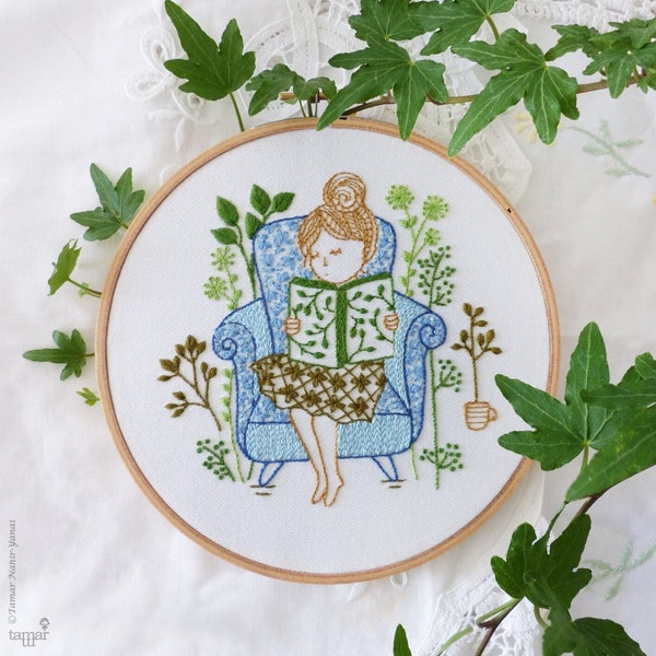 Reading Time - Modern hand embroidery, Embroidery kit, Wall Decor, Hand embroidery, Diy kit