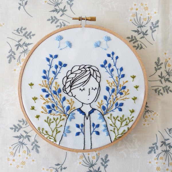 Dreamy Lady - Hand Embroidery kit modern, Embroidery girl, Embroidery quilt, Embroidery gifts, Dreamy presents, Lady embroidery, Lady kit