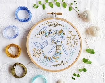 Mermaid Dreams - Craftily creative, Mermaid Embroidery kit,  Gift idea, Embroidery Hoop Art, Diy Kit, Tamar Nahir
