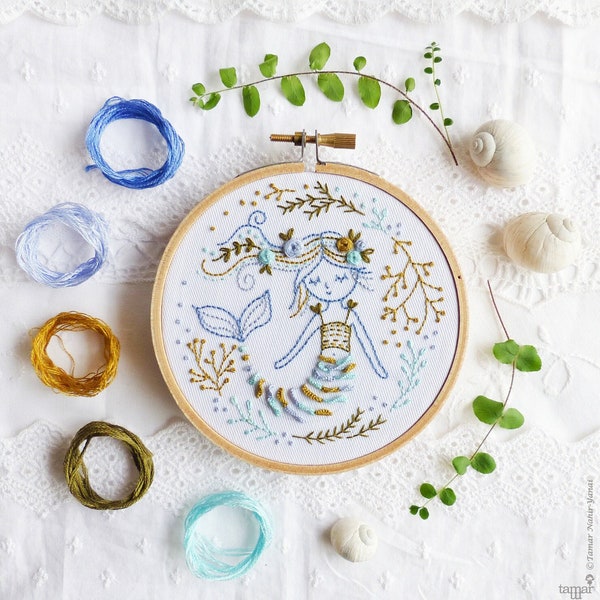 Mermaid Dreams - Craftily creative, Mermaid Embroidery kit,  Gift idea, Embroidery Hoop Art, Diy Kit, Tamar Nahir