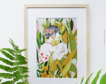 Lady Embroidery - Wall décor, Botanical Poster, Modern Wall Decor, Living room wall art, Illustration, Wall Hangings, Print