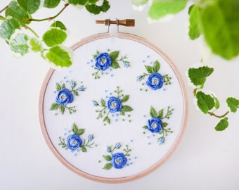 The Blue Flower - Craftily creative, Gift idea, Embroidery kit, Embroidery Hoop Art, Diy Kit, Tamar Nahir, Flower Embroidery,Embroidery art