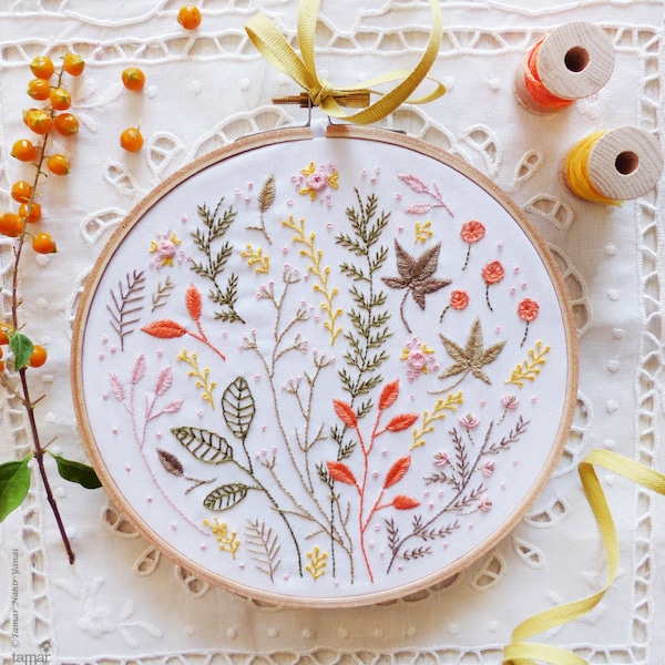 Autumn Leaves - Modern hand embroidery, Craftily creative, Embroidery kit, Wall Decor, Hand embroidery, Diy kit