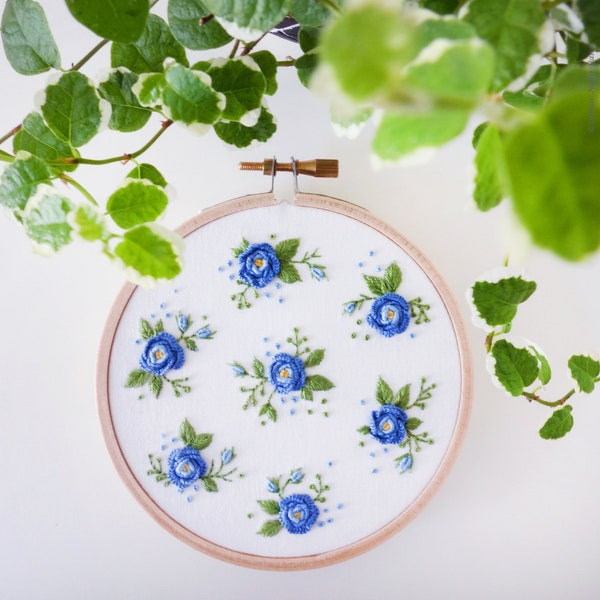 The Blue Flower - Craftily creative, Gift idea, Embroidery kit, Embroidery Hoop Art, Diy Kit, Tamar Nahir, Flower Embroidery,Embroidery art