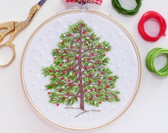 Christmas Tree Hand Embroidery Kit - Winter Christmas Embroidery, Christmas Diy Kit, Diy Gift, Christmas Hoop Art,Christmas Decor Embroidery