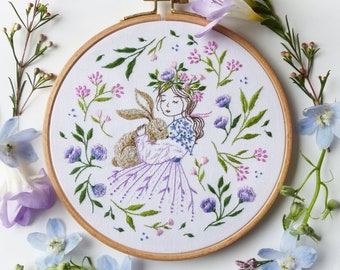 My Easter Bunny - Diy kit, Embroidery kit, Flowers embroidery, Botanical embroidery, Botanical Art, Easter Embroidery, Needlecraft kit