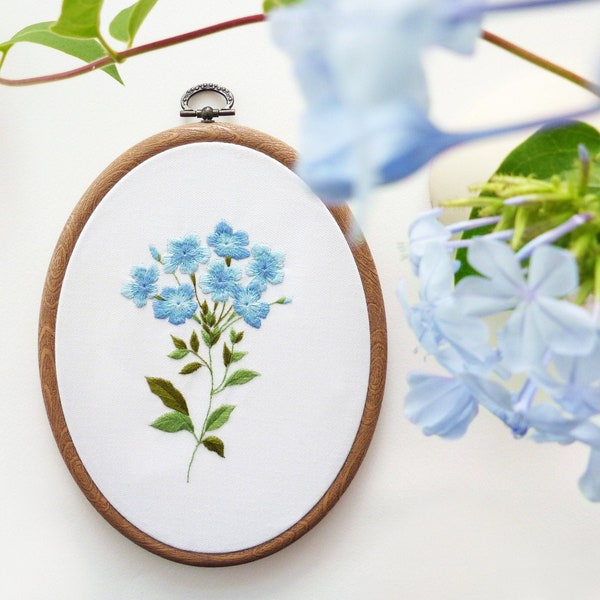 Blue Plumbago - Diy kit, Embroidery kit, Leaves embroidery, Botanical embroidery, Botanical Art, Green flowers, Needlecraft kit