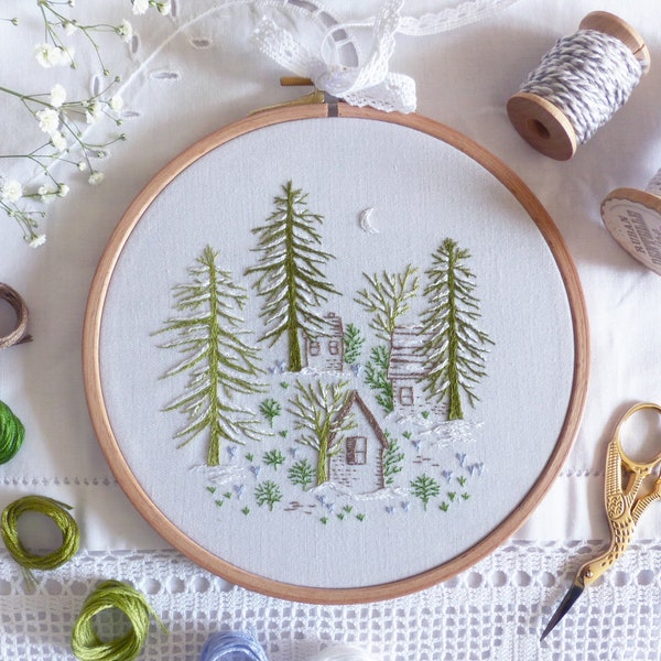 Snowy Night - Embroidery Art Kit, Art Gift Diy, Creative Diy, Craft Kit, Christmas Embroidery Gift, Wall Art Embroidery, Winter Decor Diy