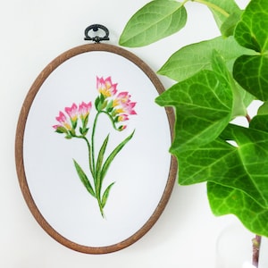 Pink Freesia - Embroidery kit, Leaves embroidery, Botanical embroidery, Botanical Art, Green flowers, Needlecraft kit