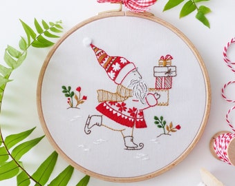 Dashing Santa - Embroidery Art Kit, Creative Diy, Craft Kit, Christmas Embroidery Gift, Wall Art Embroidery, Winter Decor Diy