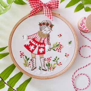 Snowy Girl -  Embroidery Kit, Winter Christmas Embroidery, Christmas Diy Kit, Diy Gift, Christmas Hoop Art, Christmas Decor Embroidery