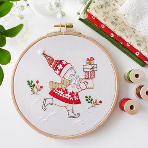 Dashing Santa Borduurkunstpakket, creatief doe-het-zelf, knutselpakket, kerstborduurcadeau, borduurwerk aan de muur, winterdecor DIY afbeelding 2