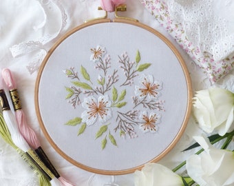 Fleur d'amandier - Kit de broderie, Broderie en fleur, Bricolage créatif, Kit de créations manuelles, Cadeau de broderie nature, Broderie d'art mural, Diy déco