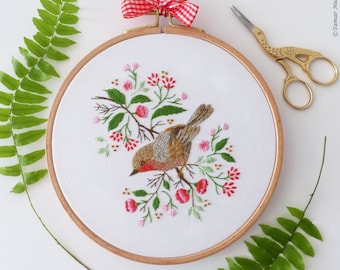 Christmas Robin Bird - Embroidery Art Kit, Creative Diy, Craft Kit, Christmas Embroidery Gift, Wall Art Embroidery, Winter Decor Diy