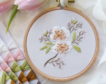 Mini Almond Blossom - valentine's day, Wedding Embroidery Hoop, DIY Embroidery, Craft ideas, Gift for Valentines Day, botanical embroidery