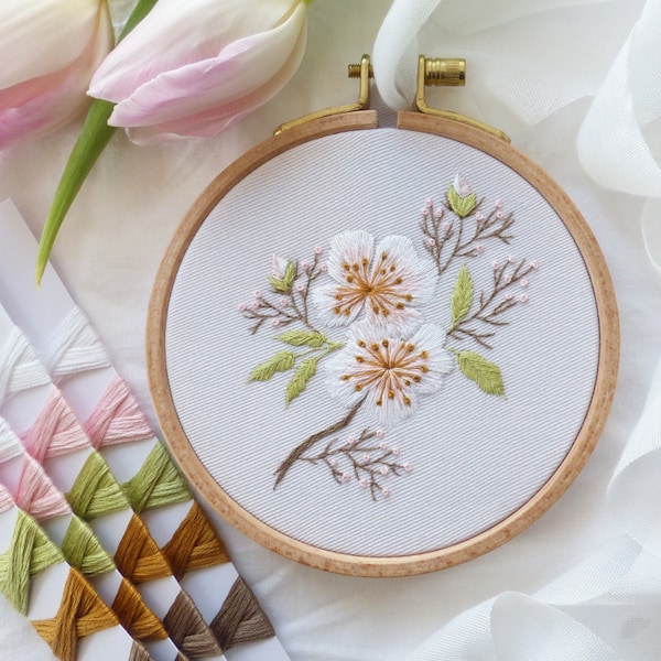 Mini Almond Blossom - valentine's day, Wedding Embroidery Hoop, DIY Embroidery, Craft ideas, Gift for Valentines Day, botanical embroidery