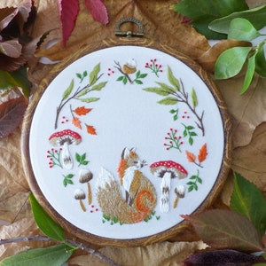 Autumn Fox - Diy kit, Embroidery kit, Autumn embroidery, Botanical embroidery, Botanical Art, Botanical Art, Needlecraft kit