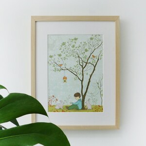 Print originele kunst, kamer decor - Boom en konijn