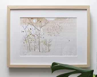 Prints Illustrations - Gold & Gray Deer - Wall hangings, Wall Art, Artwork print