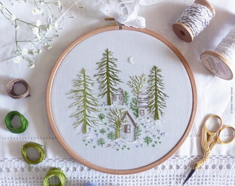 Snowy Night - Embroidery Art Kit, Art Gift Diy, Creative Diy, Craft Kit, Christmas Embroidery Gift, Wall Art Embroidery, Winter Decor Diy