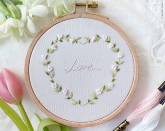 LOVE - Valentine's day, Wedding Embroidery Hoop, DIY Embroidery, Craft ideas, Gift for Valentines Day, bullion stitch