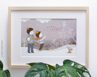 Winter Play - Children's illustration art