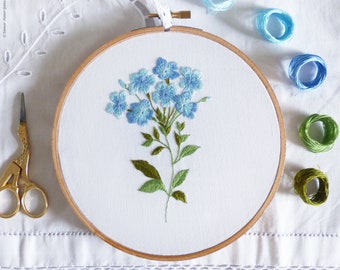 Blue Plumbago - Embroidery kit, Leaves embroidery, Botanical embroidery, Botanical Art, Green flowers, Needlecraft kit