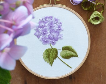 Purple Hortensia - Hydrangea Embroidery, Spring embroidery, Flowers embroidery, Botanical embroidery, Embroidery Kit, Needlecraft kit