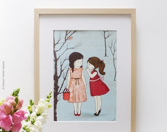 Two Girls and a Secret - Children's illustration art