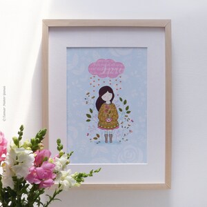 Cloud Raining Hearts - Wandkunst, Illustration, I love you, Gerahmter Druck, Romantik, LOVE