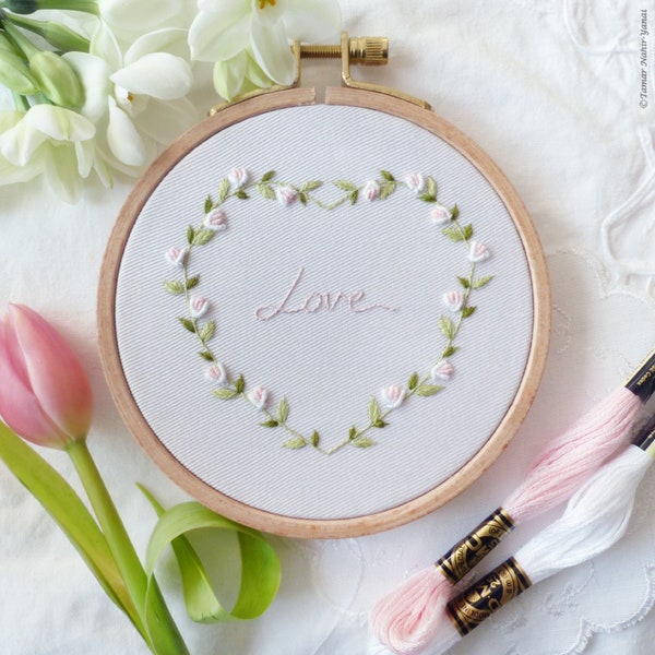 AMOUR - Saint-Valentin, Cerceau de broderie de mariage, Broderie DIY, Idées artisanales, Cadeau pour la Saint-Valentin, point de lingot