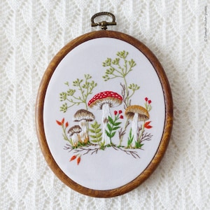 Forest Mushrooms - Embroidery Kit, Mushrooms Embroidery, Autumn Embroidery, Needle, Fairytale Decor, Quilt Pattern, Toadstool