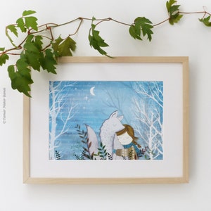 Winter Fox - Impresiones Ilustraciones, Colgaduras de pared, Arte de pared, Impresión de obras de arte