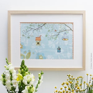 Birds House - Print framebare kunst, kamer decor
