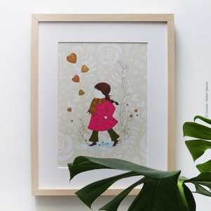 Mädchen im Rosa Mantel - Gerahmter Druck, Wandkunst, Illustration Kunst, Romantik, LOVE