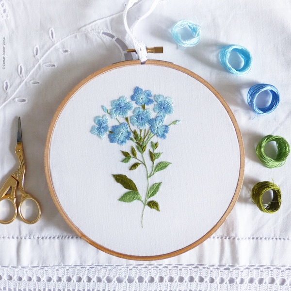 Blue Plumbago - Embroidery kit, Leaves embroidery, Botanical embroidery, Botanical Art, Green flowers, Needlecraft kit