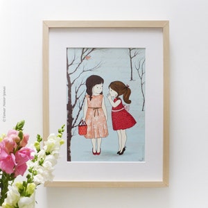 Two Girls and a Secret - Children's illustration art