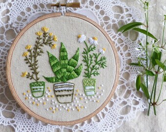 Houseplants - Embroidery art, Christmas decoration, Craft kit, Embroidery kit, Diy kit, Diy embroidery kit, Kit broderie, Tamar Nahir