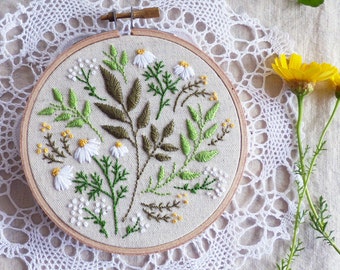 Green Leaves - Green flowers, Embroidery kit, Christmas gift idea, Christmas gift coworker, Embroidery Hoop Art, Diy Kit, Tamar Nahir