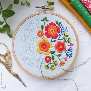 Colorful Flowers Hand Embroidery Kit, Embroidery Pattern, Embroidery Art, Hoop Art,Craft Kit,Broderie,Modern Embroidery,Advanced image 4