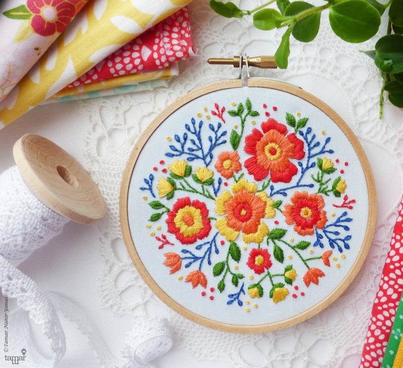 Colorful Flowers Hand Embroidery Kit, Embroidery Pattern, Embroidery Art, Hoop Art,Craft Kit,Broderie,Modern Embroidery,Advanced image 3