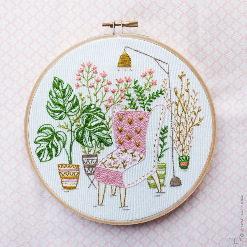 Urban Jungle Embroidery Kit Diy kit, Plants Wall Art, Plants Embroidery Hoop, Tamar Nahir,Hand Embroidery,Leaves Embroidery,Botanical Art image 3