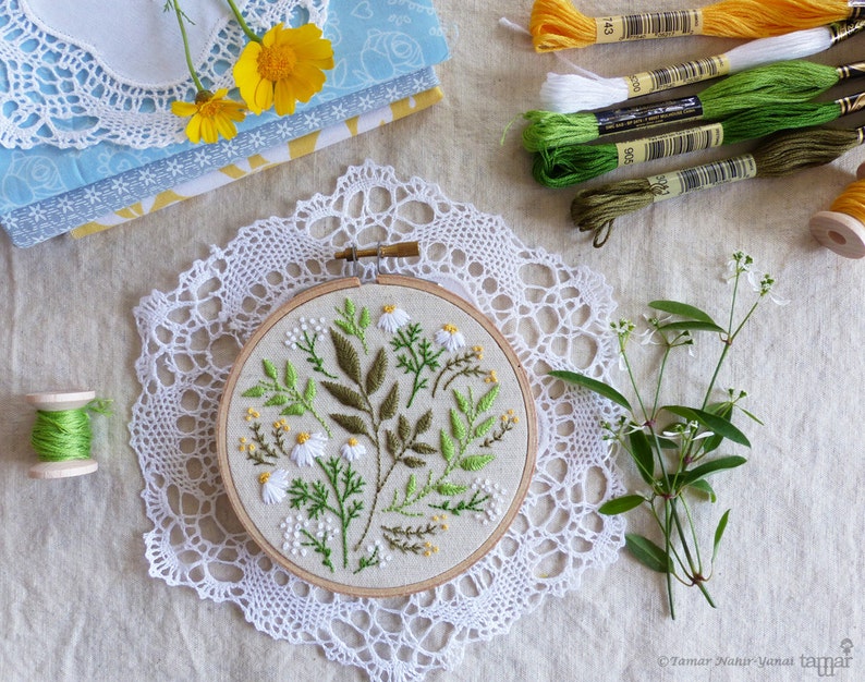 Green Leaves Green flowers, Embroidery kit, Christmas gift idea, Christmas gift coworker, Embroidery Hoop Art, Diy Kit, Tamar Nahir image 4