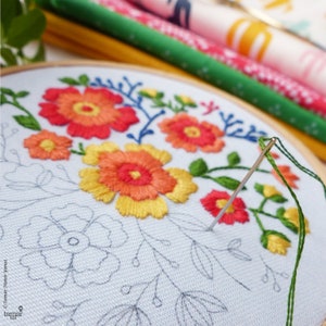 Colorful Flowers Hand Embroidery Kit, Embroidery Pattern, Embroidery Art, Hoop Art,Craft Kit,Broderie,Modern Embroidery,Advanced image 6