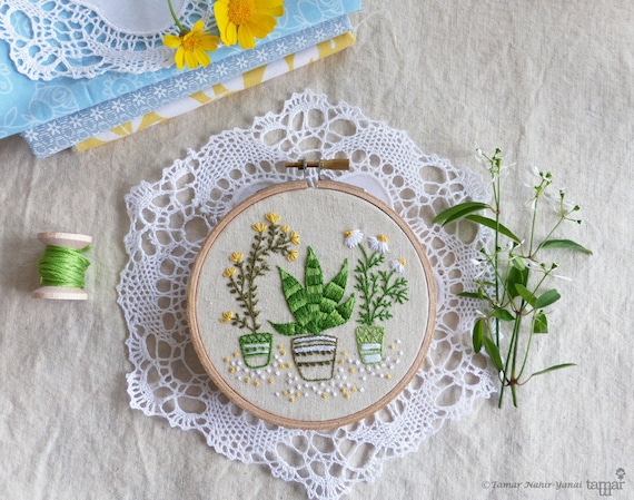 Houseplants - Embroidery art, Christmas decoration, Craft kit, Embroidery kit, Diy kit, Diy embroidery kit, Kit broderie, Tamar Nahir