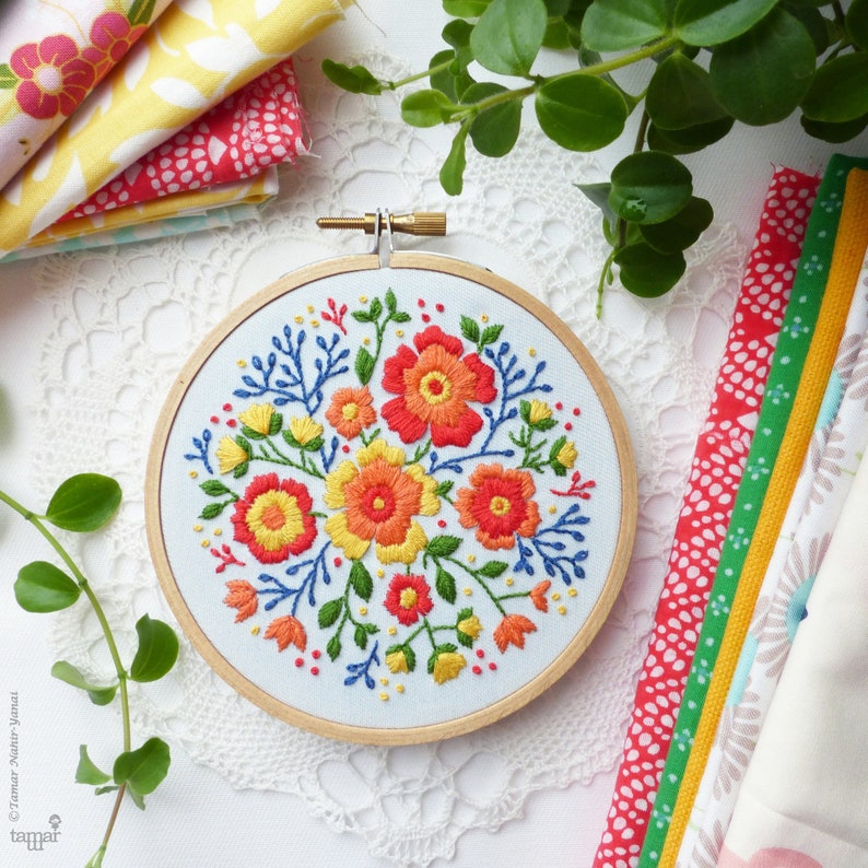 Colorful Flowers Hand Embroidery Kit, Embroidery Pattern, Embroidery Art, Hoop Art,Craft Kit,Broderie,Modern Embroidery,Advanced image 1