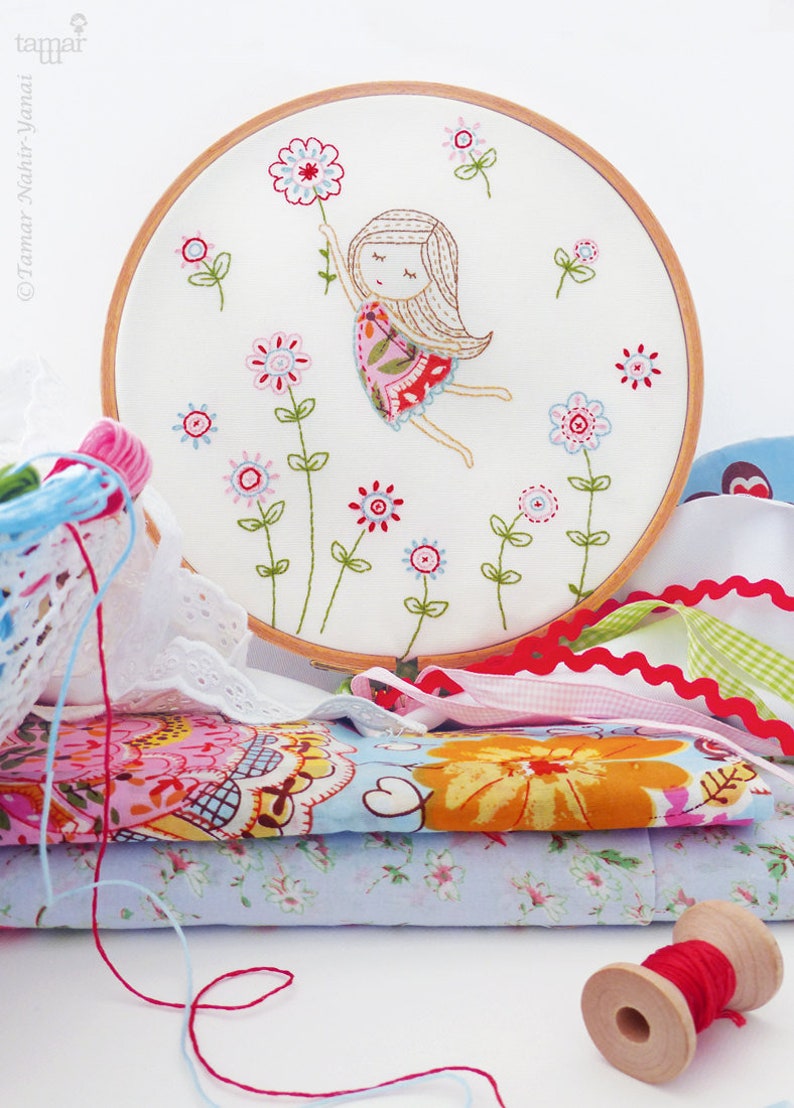 Girl in a Red Dress Embroidery Kit Embroidery Design Etsy