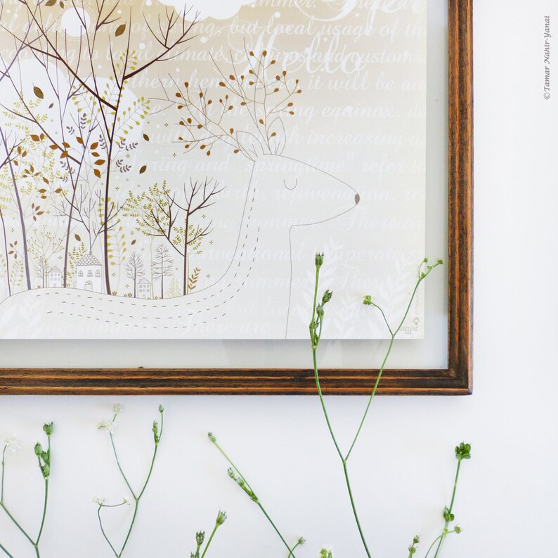 Prints Illustrations Gold & Gray Deer Wall Hangings Wall Etsy